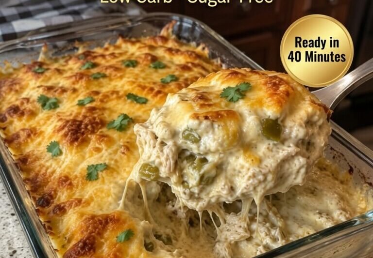 High-Protein Keto White Chicken Chili Bake