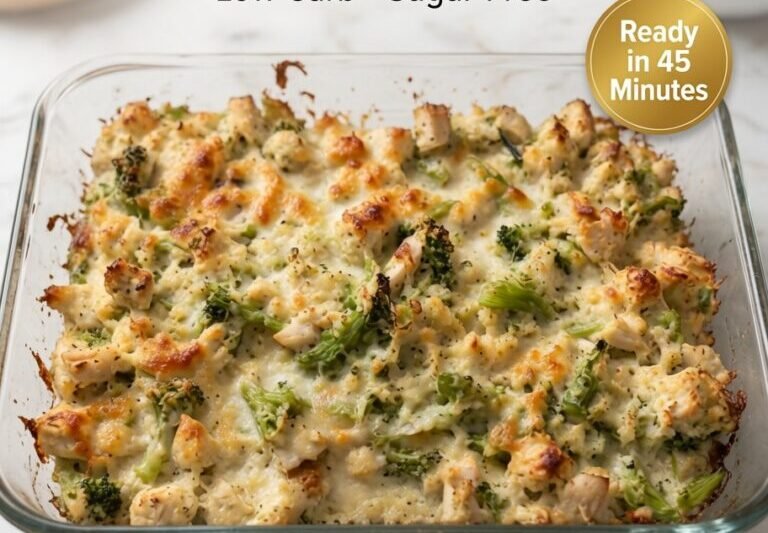 High-Protein Cheesy Chicken Broccoli Bake