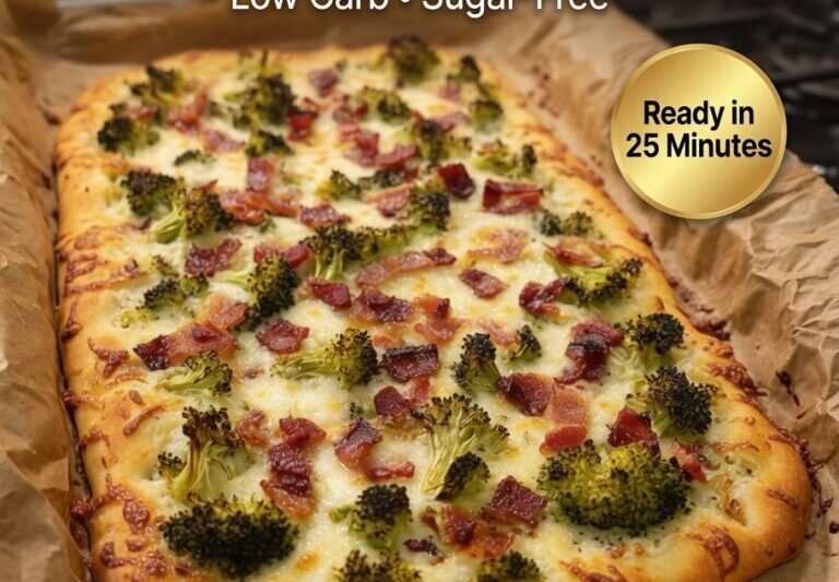 High-Protein Broccoli Bacon Cheese Flatbread