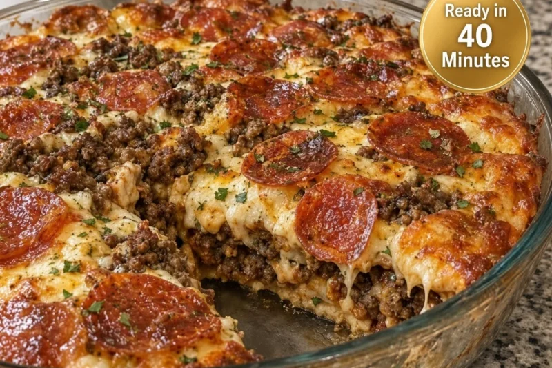 Deep Hamburger Sausage and Pepperoni Pie