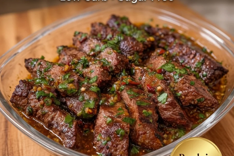 High Protein Garlic Herb Steak Bites