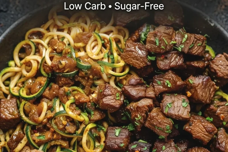 High-Protein Garlic Butter Steak Bites with Zucchini Noodles