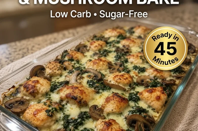 High-Protein Keto Chicken Spinach & Mushroom Bake