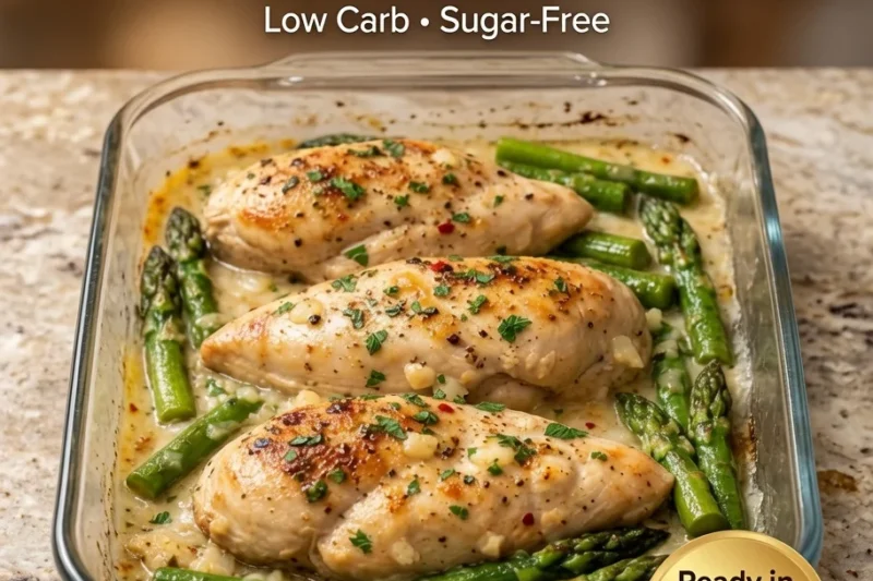 High-Protein Keto Creamy Garlic Chicken & Asparagus