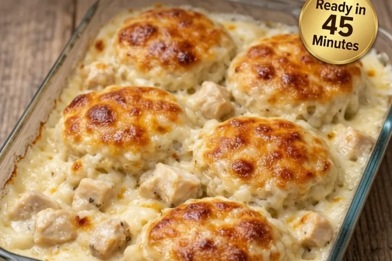 High-Protein Keto Creamy Chicken Biscuit Bake