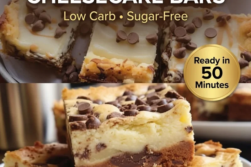 High-Protein Keto Chocolate Chip Cheesecake Bars