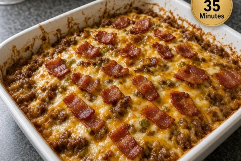 High-Protein Bacon Cheeseburger Casserole