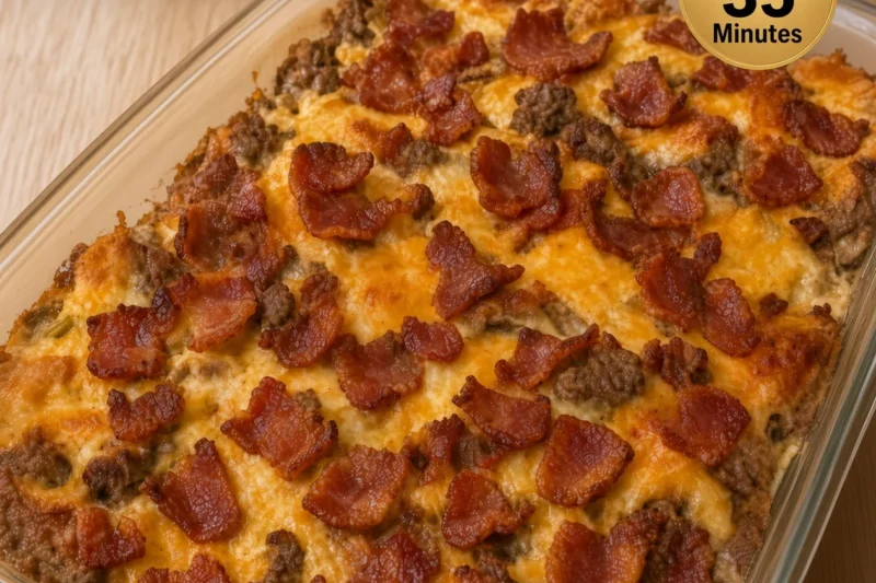 High-Protein Bacon Cheeseburger Casserole